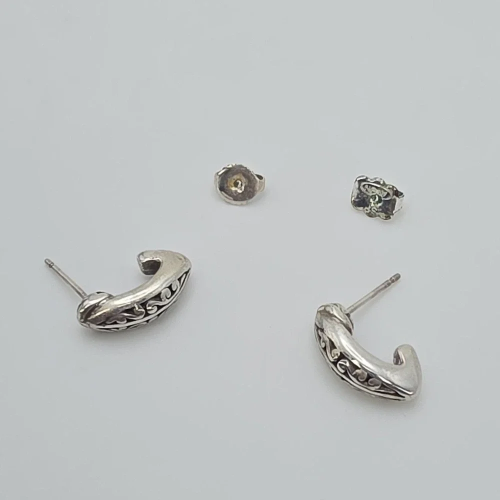 BRIGHTON Drop Hook Earrings Open Scrollwork Dangle Silver Plate ⅝